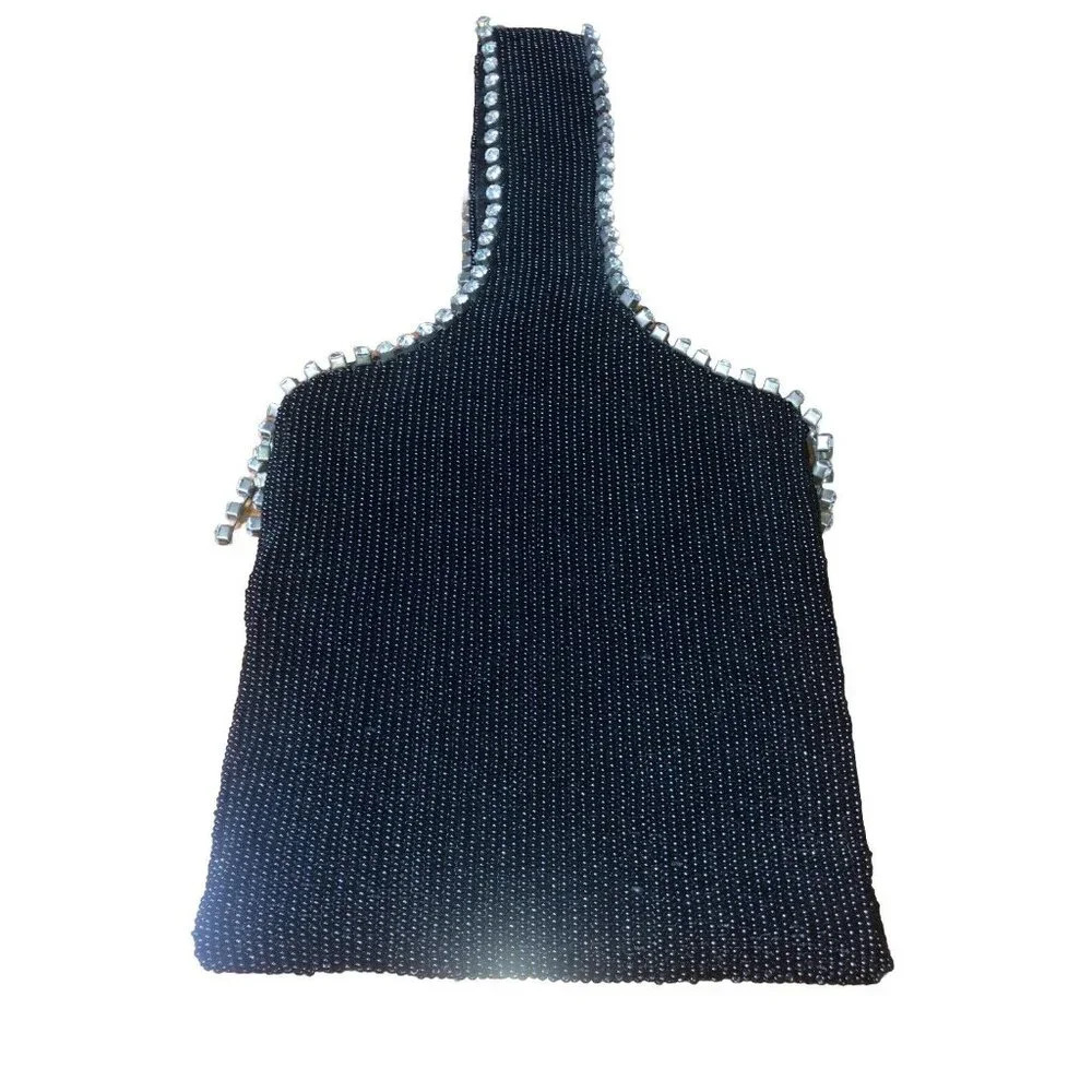 Moyna Womens Black‎ Beaded Handles Embellished Party Cocktail Evening Handbag